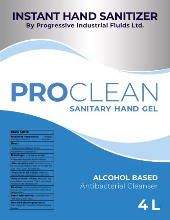 Hand Sanitizer, Gel, Pro Clean, 70% alcohol, 4 liter jug