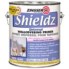 Primer, Zinsser Shieldz, Universal Wallcovering Primer, Water-Base, White, 3.7 liter