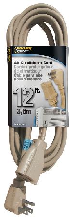 Extension Cord, Indoor and Air Conditioner, 12 ft, 14/3 SPT, 3 Prong/1 Outlet, BEIGE, Powerzone