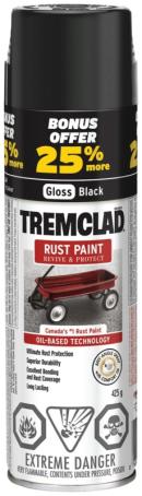 Tremclad Rust Paint, Gloss Black, Bonus Aerosol, 425 gram