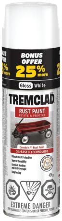 Tremclad Rust Paint, Gloss White, Bonus Aerosol, 425 gram