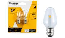 Light Bulb, LED Specialty C7 Night Light, .75 Watt, Warm White Clear, 2/pkg, Luminus