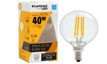 Light Bulb, LED Globe G16.5, 4 Watt, Warm White Clear, 1/pkg, Luminus