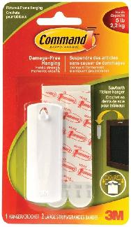 Hook, Self-Adhesive, Sawtooth Picture, 3M Command, WHITE, 2/pkg (5 lb capacity) 17040C