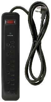 Power Bar, 6-Outlet, Lighted On/Off Switch, Surge Protected, 3 foot Cord, BLACK, Powerzone