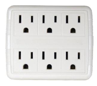 Outlet Tap, 6-Outlet, 3-Prong, WHITE, Powerzone