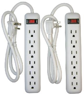 Power Bar, 6-Outlet, Lighted On/Off Switch, Surge Protected, 1-1/2 foot Cord, WHITE, 2/pkg, Powerzone