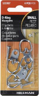 D-Ring Picture Hangers, with Screws, 4/pkg