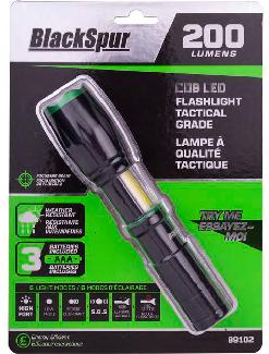 Flashlight, LED Tactical, 200 Lumen, BLACK, Blackspur (3x AAA batteries incl)