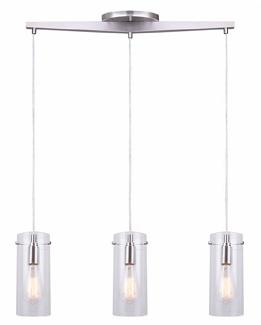 Light Fixture, Ceiling Triple Pendant, BRUSHED NICKEL w/Clear Glass, Canarm 