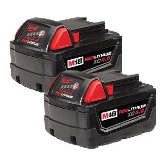 Battery f/Cordless Tools, M18 Red Lithium, XC 4.0 amp-hours, 2/pkg, Milwaukee