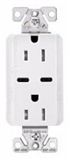 Receptacle, Duplex, with 2x USB(C) Charging Ports, Tamper Resistant, WHITE, 15 amp, 125 volt