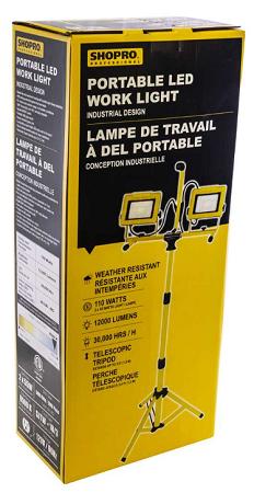 Work Light, Two-Head Panel LED, with Tripod Base, 12000 Lumens, ShopPro