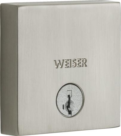 Deadbolt, Single Cylinder, DOWNTOWN (Square), SATIN NICKEL, Weiser Visual Pack