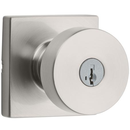 Keyed Entry Knob Set, CAMBIE, Square Rosette, SATIN NICKEL, Weiser Visual Pack