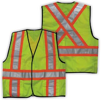 Safety Vest, Tear-Away, CSA Class 2 Level 2, GREEN w/Reflective Stripes