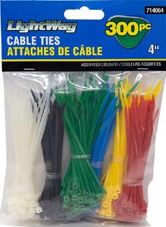 Cable Ties, 4 inch, Light-Duty, Multicoloured, 300/pkg
