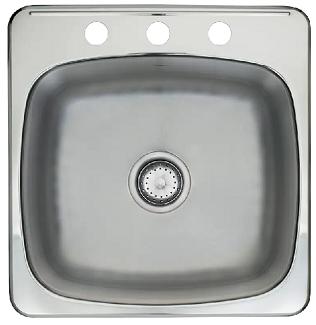 Kitchen Sink, Single Bowl, Drop-In, 3-Hole, Stainless, 20