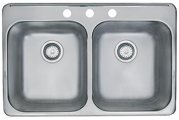 Kitchen Sink, Double Bowl, Drop-In, 3-Hole, Stainless, 31