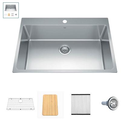 Kitchen Work Station Sink, Single Bowl, Drop-In, 1-Hole, Stainless, 31