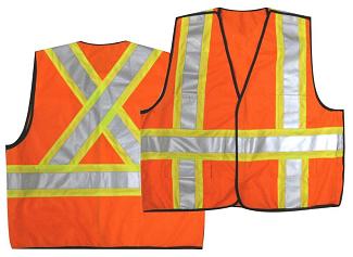 Safety Vest, Tear-Away, CSA Class 2 Level 2, Orange w/Reflective Stripes