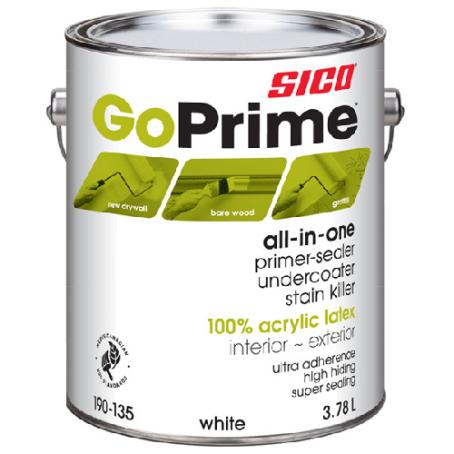 Primer/Sealer/Undercoater/Stain Killer, Int-Ext, Latex, SICO GOPRIME ALL IN ONE, White, 3.78 liter