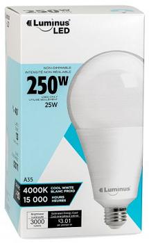 Light Bulb, LED, High-Intensity A35, 25 Watt, Cool White, Non-Dimmable, 1/pkg, Luminus