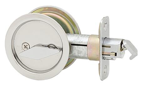 Pocket Door Privacy Lock, Round, POLISHED CHROME, Weiser