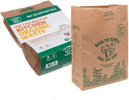 Food Waste Bag, Small, Cellulose-Lined, 10/pkg (fits kichen green bin container), Bag to Earth