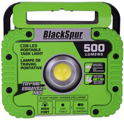 Work/Emergency Light, LED 500 Lumens, w/Adjustable Stand, Blackspur (uses 4xAA batteries, included)