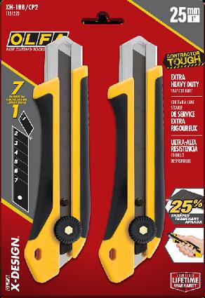 Utility Knife Two-Pack, Olfa, Extra Heavy Duty, with Ratchet Lock, (uses 25mm snap-off blades)