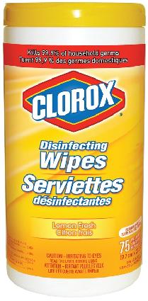 Disinfecting Wipes, Lemon-Scented, 75/pkg, Clorox