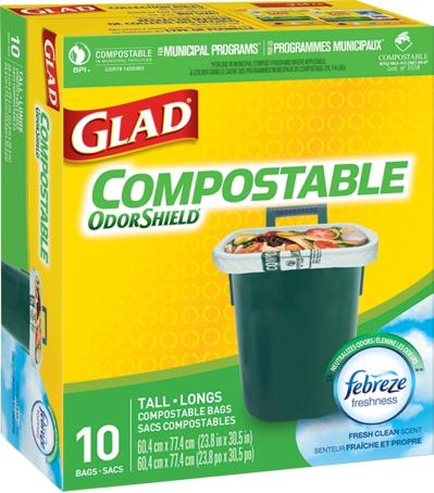 Food Waste Bag, Large, Compostable, 10/pkg (fits 80 liter Green Bin curbside containers), Glad 78163