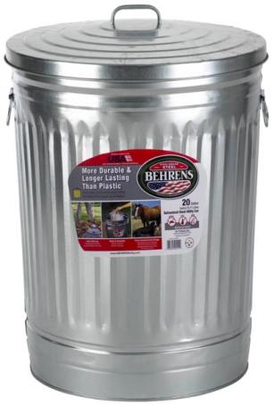 Garbage Can, Galvanized, with Lid, 20 gallon