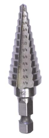 Step Drill Bit, 12 Step: 3/16 to 7/8