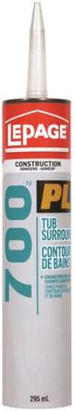 Tub Surround Adhesive, Lepage PL700, Tub/Shower, 295ml