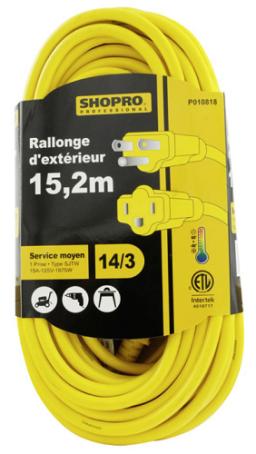 Extension Cord, Outdoor, 15 Meter, 14/3 SJTW, Single Outlet, YELLOW