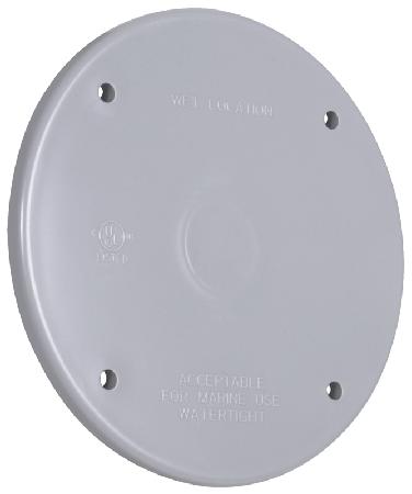 Weatherproof Blank Cover Plate, for Round Box, incl. Gasket, Grey PVC