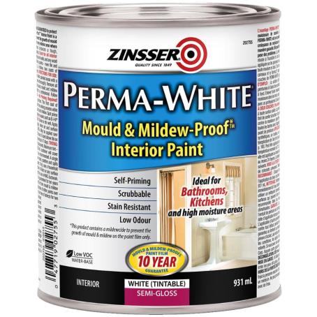 Paint, Interior, Zinsser Perma-White, Mould & Mildew-Proof, SEMI-GLOSS, White, 931 ml