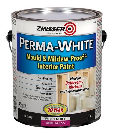 Paint, Interior, Zinsser Perma-White, Mould & Mildew-Proof, SEMI-GLOSS , White, 3.7 liter