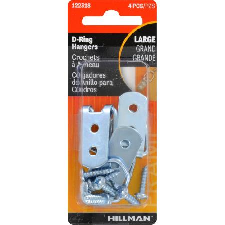 D-Ring Picture Hangers, Large, with Screws, 4/pkg