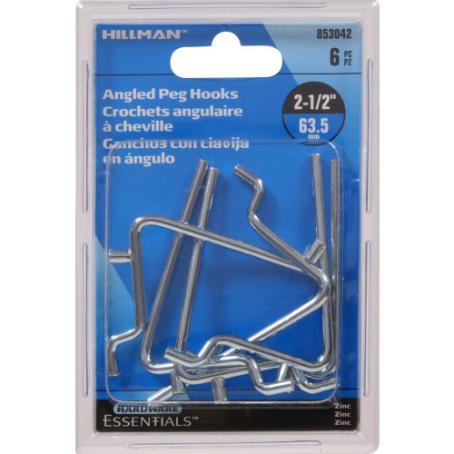 Pegboard Hook, 2-1/2 inch Angled, 6/pkg