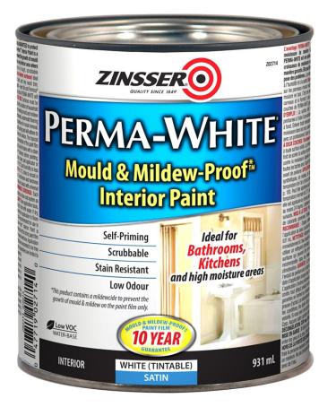 Paint, Interior, Zinsser Perma-White, Mould & Mildew Proof, SATIN, White, 931 ml