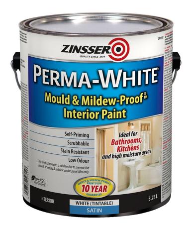 Paint, Interior, Zinsser Perma-White, Mould & Mildew-Proof, SATIN, White, 3.7 liter