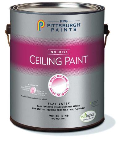 Ceiling Paint, Interior, Latex, PPG NO-MISS, White, 3.78 liter