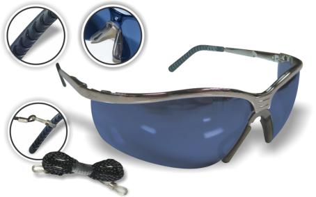 Safety Glasses, Half-Frame, Gun Metal Frame, Smoked Mirror Lenses BLUE