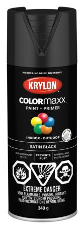 Spray Paint, Krylon COLORmaxx, Satin Black, 340 gram