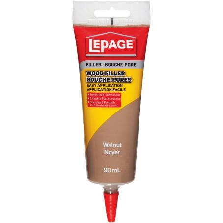 Wood Filler, Interior, Latex, Tinted WALNUT, 90 ml Squeeze Tube, Lepage