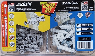 Wall Anchor Kit, Wall Driller + Triple Grip, with Drill & Driver Bit, 60 pcs/pkg, Cobra