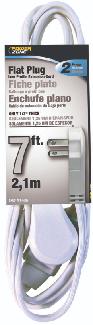 Extension Cord, Indoor, 16/2 SPT x 7 ft, Slimline with Flat Plug, 3 Outlet, WHITE, Powerzone